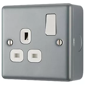 British General 13A 1-Gang DP Switched Metal Clad Power Socket with White Inserts 1 British General 13A 1-Gang DP Switched Metal Clad Power Socket with White Inserts