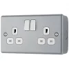 British General 13A 2-Gang DP Switched Metal Clad Power Socket with White Inserts -Cheap Back Boxes Store 198PF P