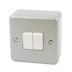 MK Metalclad Plus 10AX 2-Gang 2-Way Metal Clad Light Switch with White Inserts