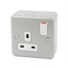 MK Metalclad Plus 13A 1-Gang DP Switched Metal Clad Plug Socket with White Inserts -Cheap Back Boxes Store 36905 P