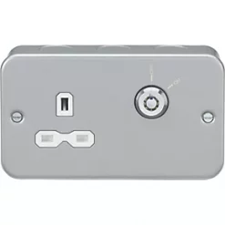 Knightsbridge MR9LOCK 13A 1-Gang DP Metal Clad Key Switch with White Inserts