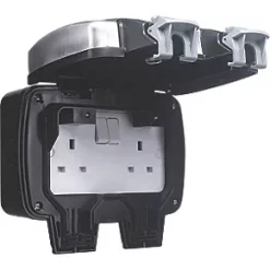 British General IP66 13A 2-Gang SP Weatherproof Outdoor Switched Socket