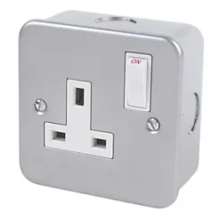 13A 1-Gang SP Switched Metal Clad Socket with White Inserts
