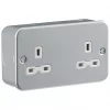 Knightsbridge MR9000U 13A 2-Gang Unswitched Metal Clad Metal Clad Unswitched Socket Grey with White Inserts