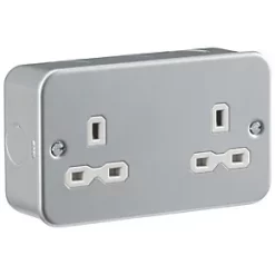 Knightsbridge MR9000U 13A 2-Gang Unswitched Metal Clad Metal Clad Unswitched Socket Grey with White Inserts