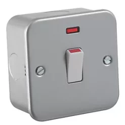 Knightsbridge M8341N 20AX 1-Gang DP Metal Clad Control Switch with LED with White Inserts