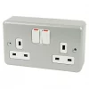 MK Metalclad Plus 13A 2-Gang DP Switched Metal Clad Plug Socket with White Inserts -Cheap Back Boxes Store 49437 P