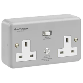 PowerBreaker 13A 2-Gang Unswitched Metal Clad Passive RCD Socket with Neon with White Inserts 2 PowerBreaker 13A 2-Gang Unswitched Metal Clad Passive RCD Socket with Neon with White Inserts - Image 2