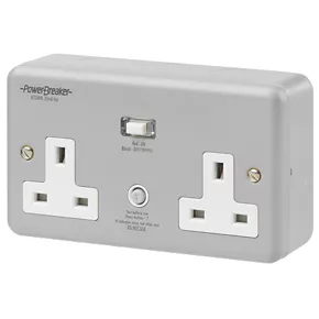 PowerBreaker 13A 2-Gang Unswitched Metal Clad Passive RCD Socket with Neon with White Inserts 1 PowerBreaker 13A 2-Gang Unswitched Metal Clad Passive RCD Socket with Neon with White Inserts