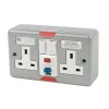 MK 13A 2-Gang DP Switched Metal Clad Active Plug Socket with White Inserts -Cheap Back Boxes Store 51455 P
