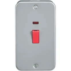 Knightsbridge M8332N 45A 2-Gang DP Metal Clad Cooker Switch with LED with White Inserts