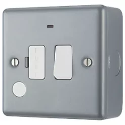 British General 13A Switched Metal Clad Fused Spur & Flex Outlet with LED with White Inserts