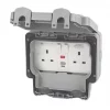 MK Masterseal Plus IP66 13A 2-Gang DP Weatherproof Outdoor Switched Passive RCD Socket -Cheap Back Boxes Store 76855 P