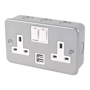 13A 2-Gang DP Switched Metal Clad Socket + 2.1A 2-Outlet Type A USB Charger with White Inserts 1 13A 2-Gang DP Switched Metal Clad Socket + 2.1A 2-Outlet Type A USB Charger with White Inserts
