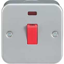Knightsbridge M8331N 45A 1-Gang DP Metal Clad Cooker Switch with LED with White Inserts