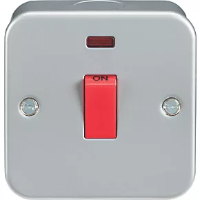 Knightsbridge M8331N 45A 1-Gang DP Metal Clad Cooker Switch with LED with White Inserts 1 Knightsbridge M8331N 45A 1-Gang DP Metal Clad Cooker Switch with LED with White Inserts