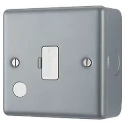 British General 13A Unswitched Metal Clad Fused Spur & Flex Outlet with White Inserts